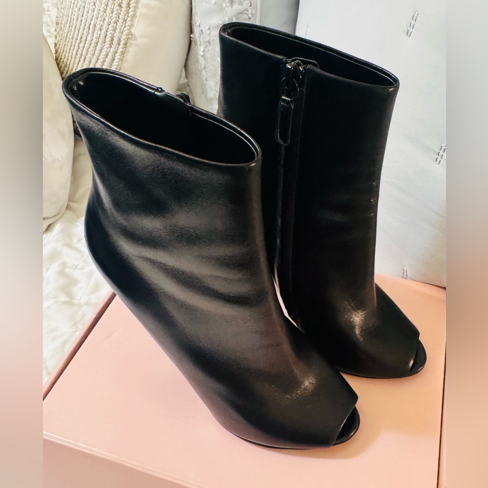 Balenciaga Black Leather Peep-Toe Boots (size 7) - Picture 7 of 10